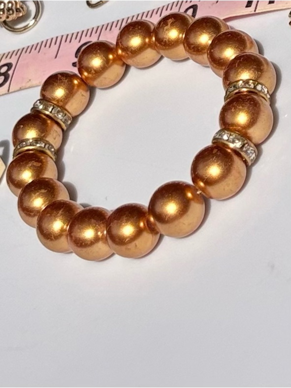 Gold Beaded Stretch Bracelet with Crystal Spacers